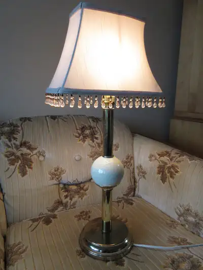 Antique-style Lamp With Fancy Shade. Perfect for end table or bedside table. Approximately 2 feet ta...