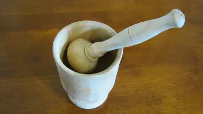 Small Wooden  Mortar and Pestle Set, made in Portugal, View more