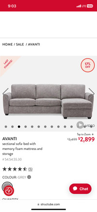 Sofa lit à vendre  1800$ négociable vente rapide 