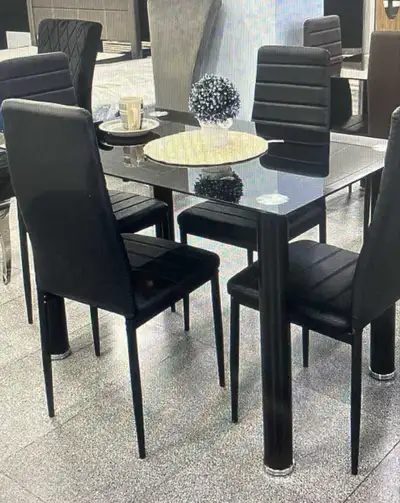 Black four chairs table dining set sale , View more