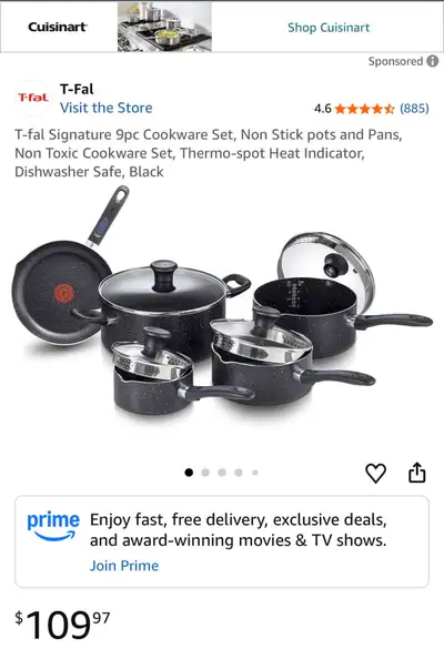 T-fal Signature 9 Piece Cookware Set, View more