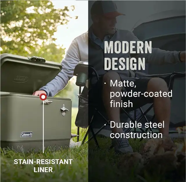 Coleman Steel Belted Reunion Cooler, 54QT, SAGE - NEW in Fishing, Camping & Outdoors in Ottawa - Image 3