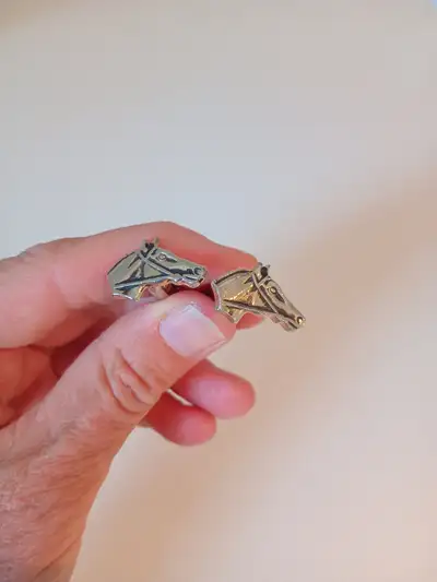 Vintage Silver Tone Horse Head Western Cufflinks Equestrian Stampede Father's Day gift idea Silver S...