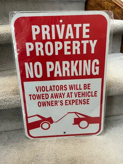 Heavy-duty metal “No Parking – Private Property” sign for sale. Great for driveways, private lots, o...