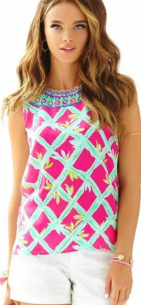 LILLY PULITZER Size M Silk Iona Sleeveless Tank Top Shirt 