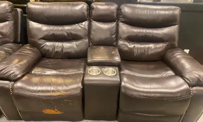 4-Seat Brown Leather Reclining Sofa Set – All Recliners Working, View more