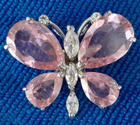 Vintage Austrian Crystal Pink Butterfly Brooch Pin 18K Gold