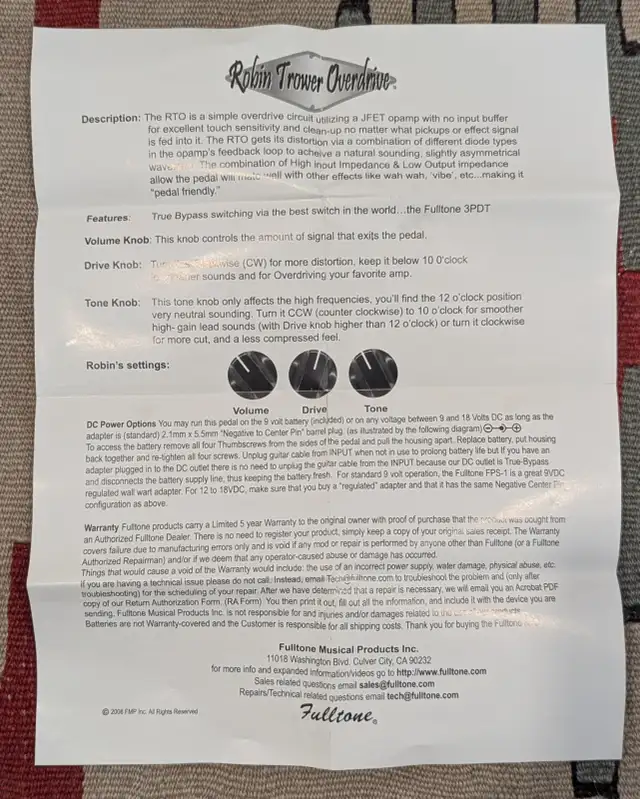 Fulltone Robert Trower Overdrive Pedal in Amps & Pedals in Kitchener / Waterloo - Image 8