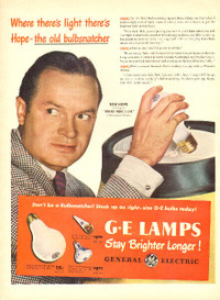 Large 1947 General Electric Light Bulb ad with Bob Hope