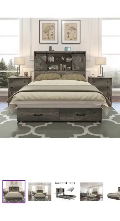 $500 LIT QUEEN AVEC 2 TABLES DE CHEVETS (SANS MATELAS), View more