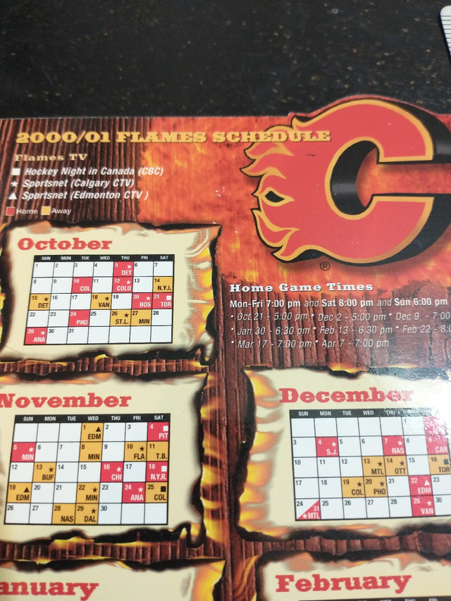 2000-2001 NHL Calgary Flames magnetic schedule in Arts & Collectibles in City of Toronto