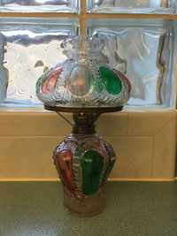 Vintage Multicoloured Glass Oil Lamp