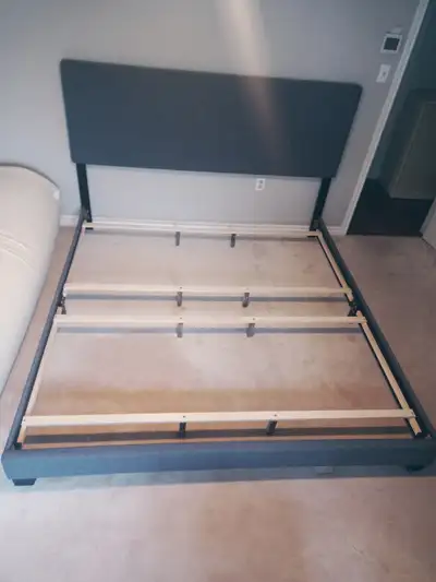 Grey king upholstered bed frame, View more