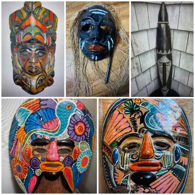 Various Tribal Masks For Sale. Decorative or Movie Props, View more
