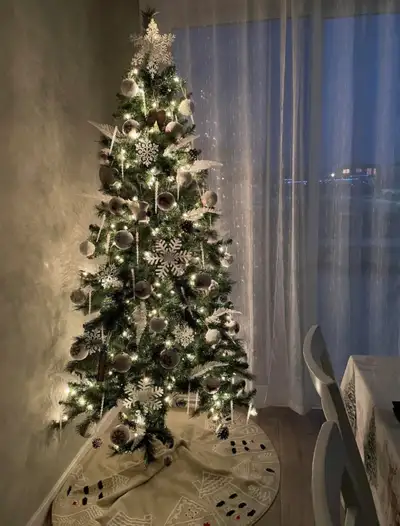 Got 6 years ago. Great condition. Artificial spruce Christmas tree. 7.5 feet. Pre-lit with white lig...
