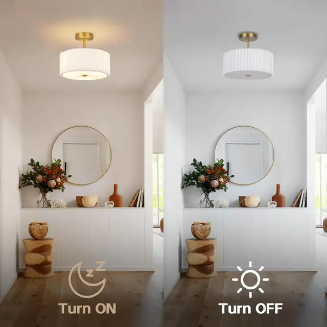 Modern 12.5" Semi Flush Ceiling Light, Gold Fixture with Pleated in Indoor Lighting & Fans in Oshawa / Durham Region - Image 5