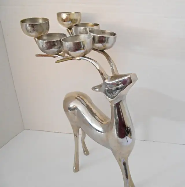 Vintage Silver Tone Reindeer Votive Candle Holder Candelabra in Home Décor & Accents in St. Catharines - Image 5