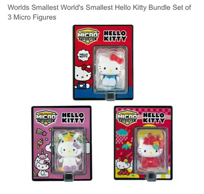 NWT Sanrio Hello Kitty Pop Culture Micro Figures - set of 3 includes a mini case and a stand: Unicor...