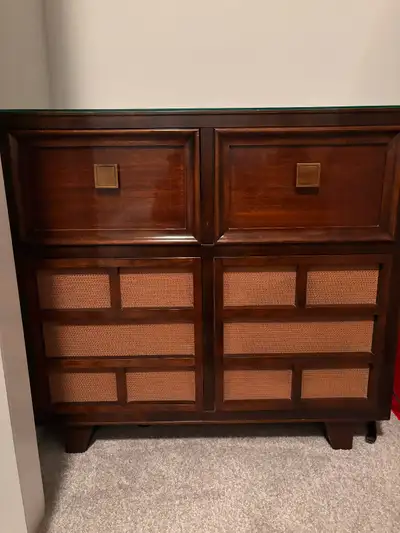 Vintage stereo in cabinet. Excellent condition. Radio works. Turntable spins but no sound. Looks lik...
