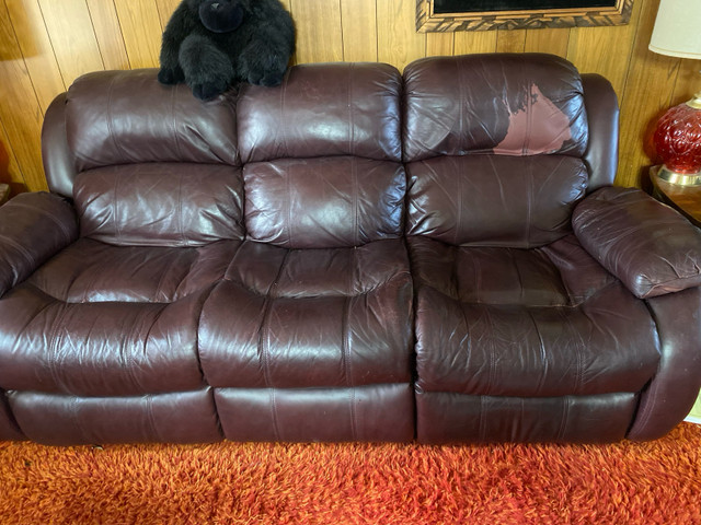 Fair condition leather reclining couch in Couches & Futons in Edmonton