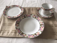 Service for Four - 16 PC Set~ Dinnerware Set China Floral Border