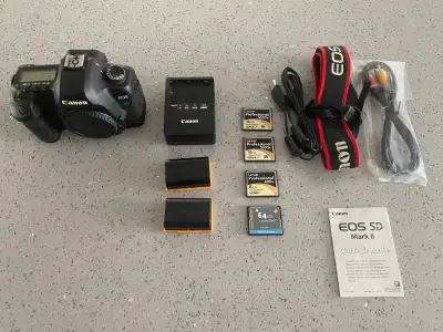 Canon 5D Mark II (body only) with accessories, View more