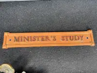 OLDER HEAVY CAST DOOR PLAQUE "MINISTER'S STUDY"