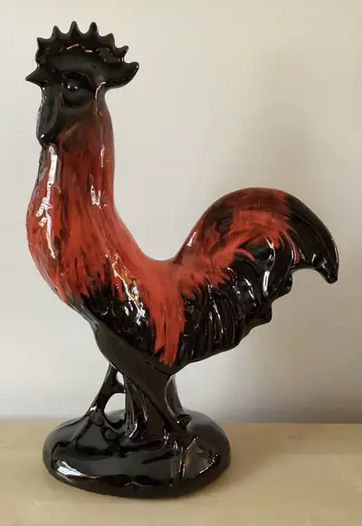 EVANGELINE CANADA Orange/Brown Drip Glaze Rooster MCM 18.25”, View more