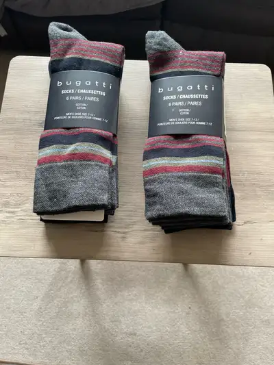 I'm offering new Bugatti men's socks, each pack contains 6 pairs, perfect for men's shoe sizes 7-12....