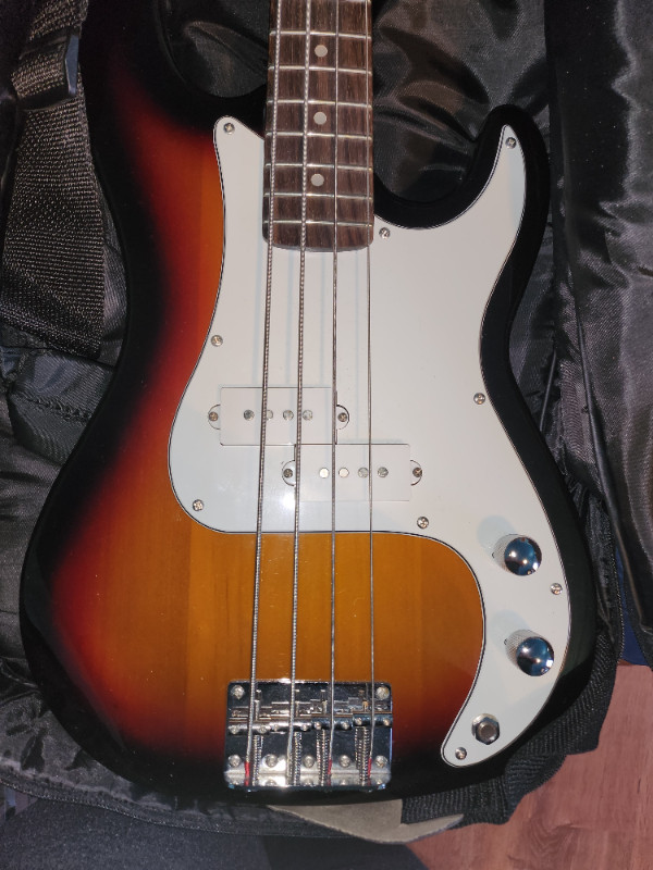 Electric Bass Guitar with carry case, auto tuner and books in Guitars in Belleville - Image 2