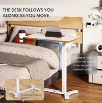 Medical Adjustable Overbed Bedside Table Hidden Casters