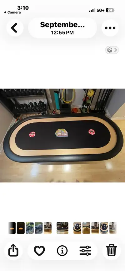 This pre-owned Palms Casino Resort themed poker table is in good condition, featuring a high-quality...