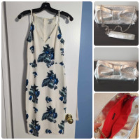 Like New Floral Dress, Size6 with Le Chateau Silver Clutch, Set