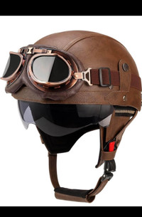 German Style Leather Motorcycle Half Helmet for Adults Men Women