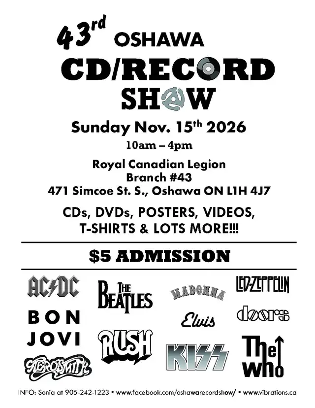 Oshawa CD/RECORD SHOW - Sunday Nov. 15th 2026