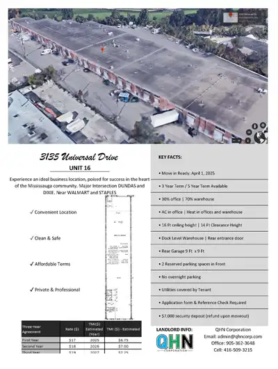 Unit 16 - Warehouse + Office for Rent Mississauga Experience an ideal high demand business location,...