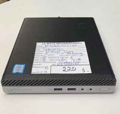 Tiny PC Desktop HP ProDesk 400 G3 DM i5-6500T 8Go SSD 256Go, View more