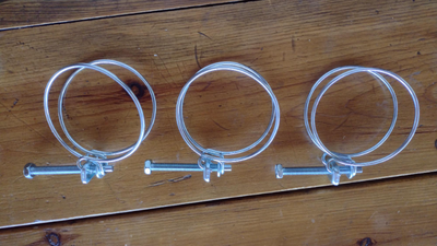 3 Hose or Pipe Clamps for sale. Stainless steel, 2 inch diameter, never used (in excellent condition...