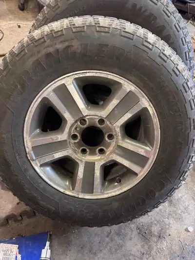 Up for grabs are these Goodyear Wrangler tires, size 255/70R17, mounted on Ford F-150 rims. These ar...