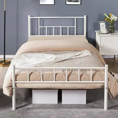 Yaheetech white Twin Size Metal Platform Bed Frame Headboard, View more