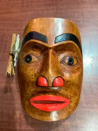 Carved Portrait Mask by West Coast Artist Artie George, signed