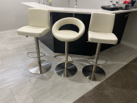 3 white leather bar stools