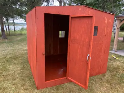 Ice fishing shack with heater, View more