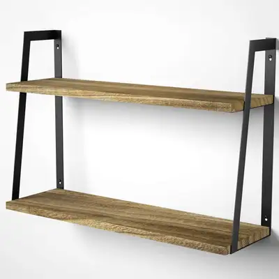 Floating Wall Shelf, 2-Tier Rustic Carbonized Wood Shelf, View more