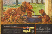 Extra Large1948 ad for Chrysler Mopar Parts with cocker spaniels