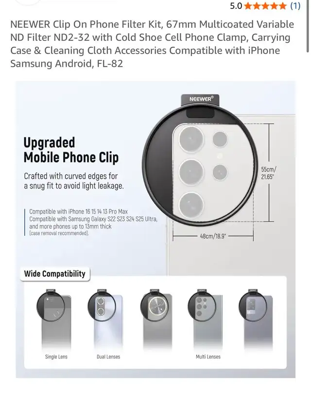 NEEWER Clip On Phone Filter Kit, 67mm Multicoated in Cameras & Camcorders in Oshawa / Durham Region - Image 3