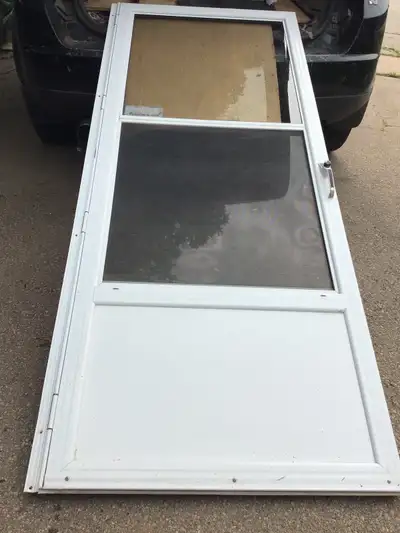 32" x 80" Self-Storing Right Hand 2 Lite Aluminum Storm Door - Non-Retractable, White with screen no...