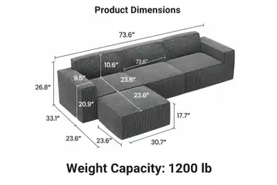 Brand New 111 -inch modular boneless sofa Special $259, View more