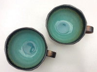 2 x Disney World Epcot Japanese Hagi Ware tea cups with handles