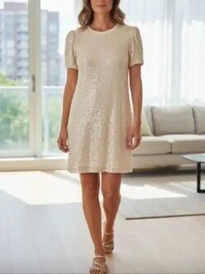 Donna Sequin Dress, Cream, Size Extra-Large, View more
